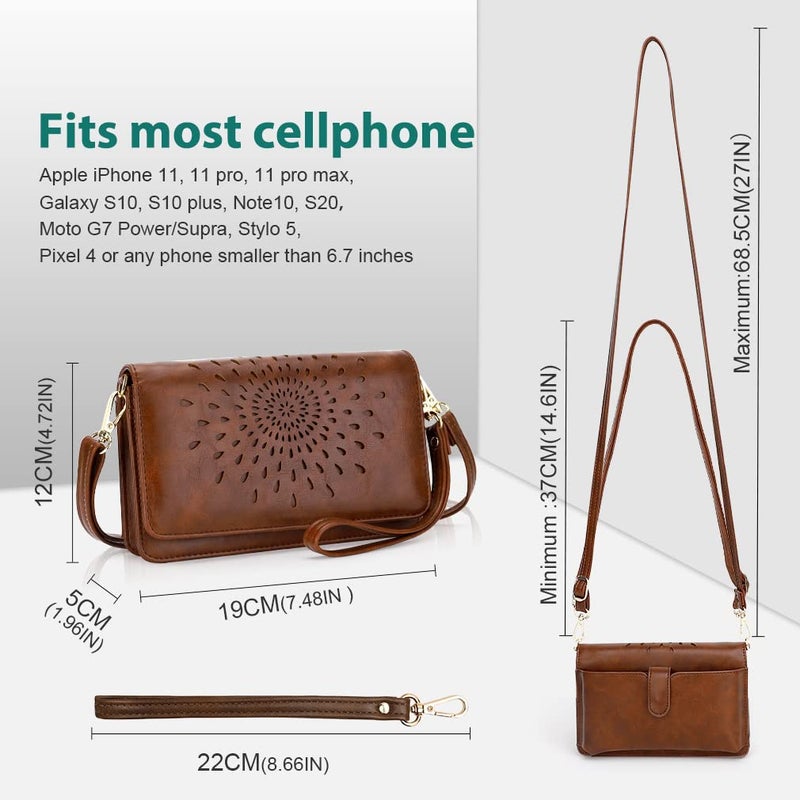 APHISON Multi-Function Small Crossbody Bags For Women,Cell Phone Shoulder Bag,Clutch Purse,RFID Wristlet Wallet,Card Holder Coffee - Image 4